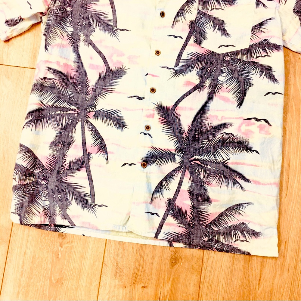 Men's Pink Palm-Print Short Sleeve Shirt button up beach coastal large - Picture 5 of 9